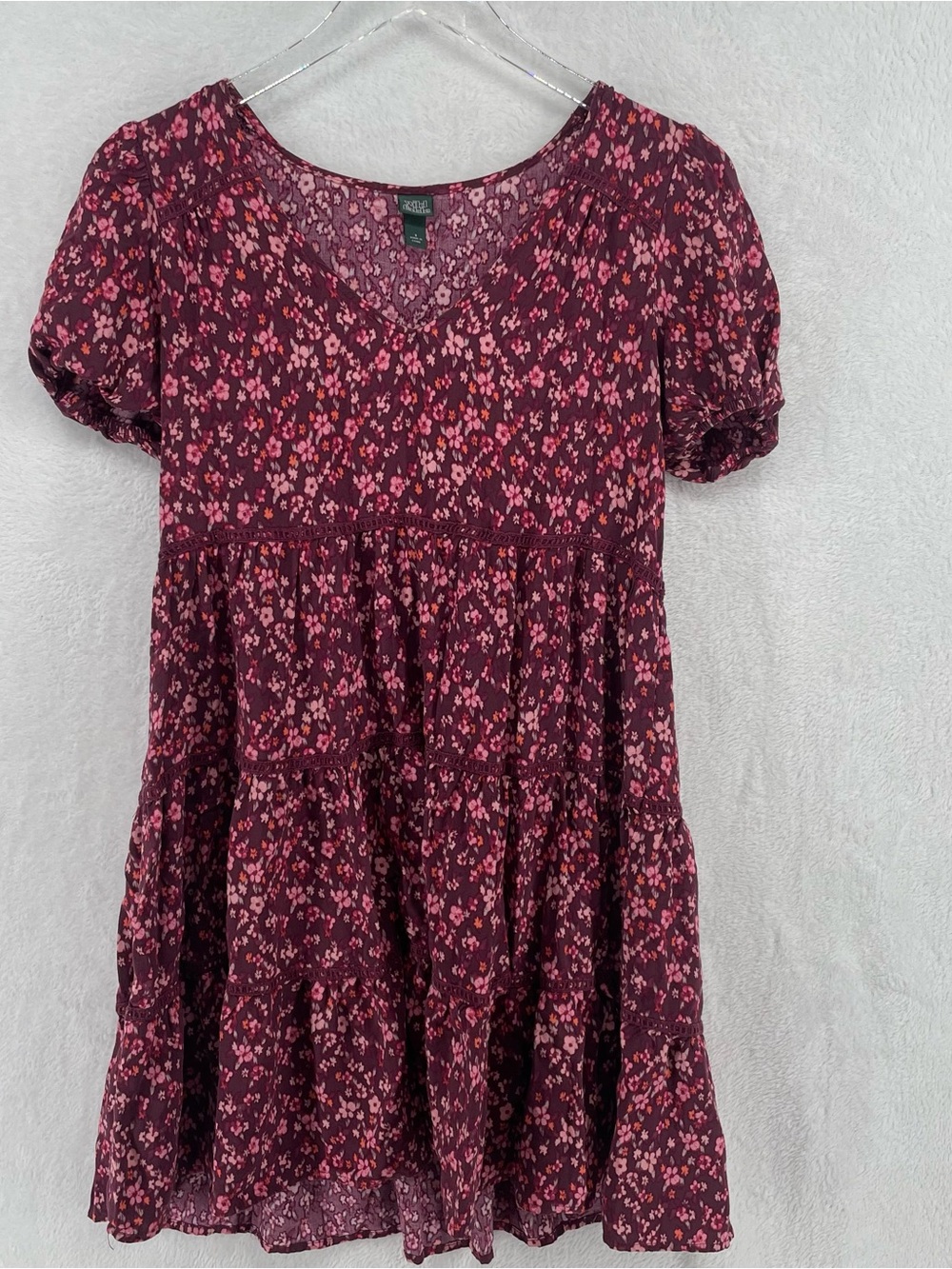wild fable Burgundy Floral Tiered V-Neck Tunic